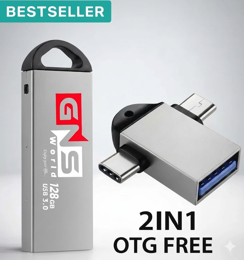 GNS World G54-128GB-2 IN 1 OTG 128 GB Pen Drive Compatible with Audio Player, Desktop Computer, Gaming Console, Laptop, Mobile USB 2.0 Metal Case(Silver)