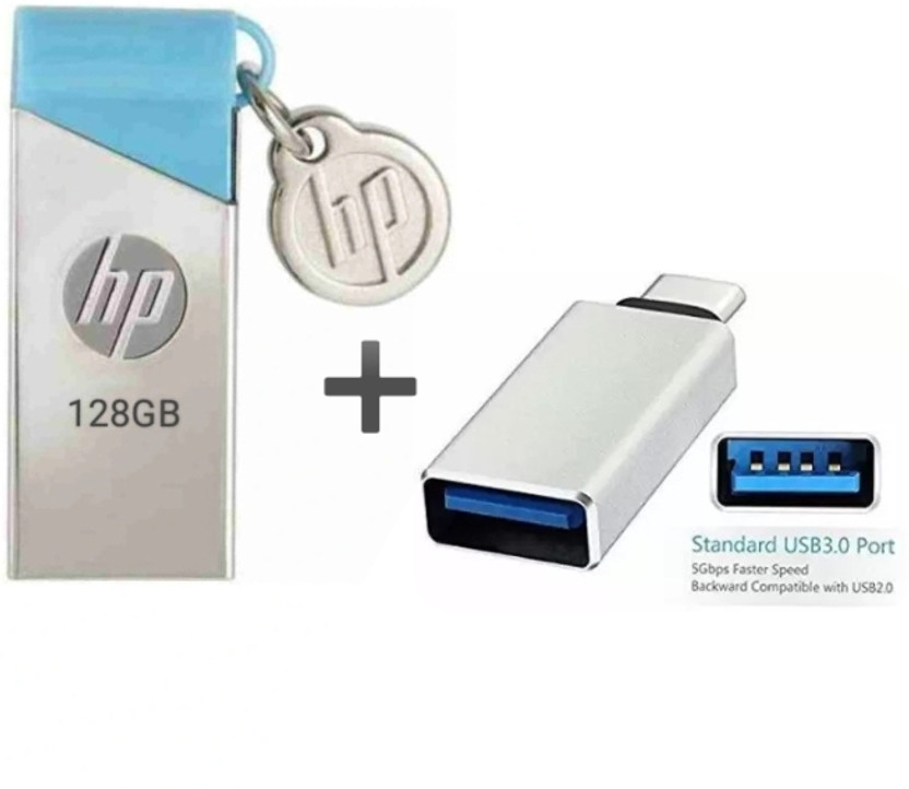 HP v215b 128 GB Pen Drive Compatible with Laptop, Audio Player, Desktop Computer, Mobile, Television USB 2.0 Metal Case(Blue)