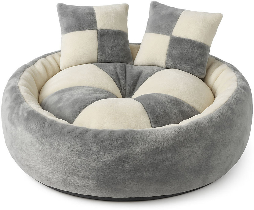 Paitsco y & CreaUltra Soft Round Pet Bed with Cushioned Support Plush Dog & Cat Sofa Bed M Pet Bed(Cream)