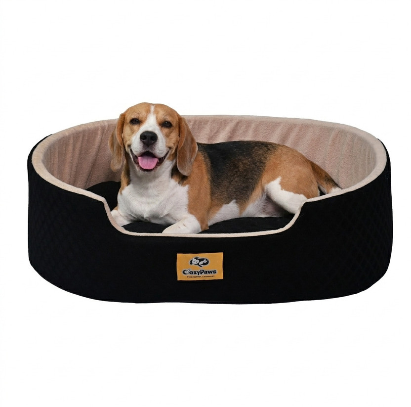 CozyPaws Dog & Cat Washable Beds for Indoor Pets & Puppy, C8-ARDB-08-Black-Beige M Pet Bed(Black & Beige)