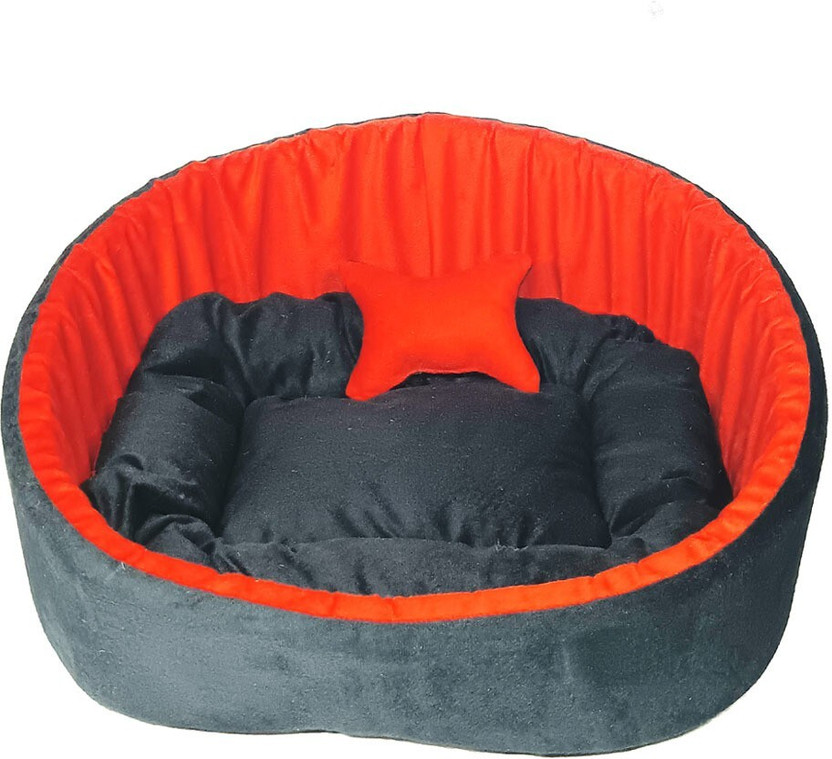 TRANDING STYLISH Simple Mountain Sofa With Haddi For Dog And Cat S Pet Bed(Black Red)