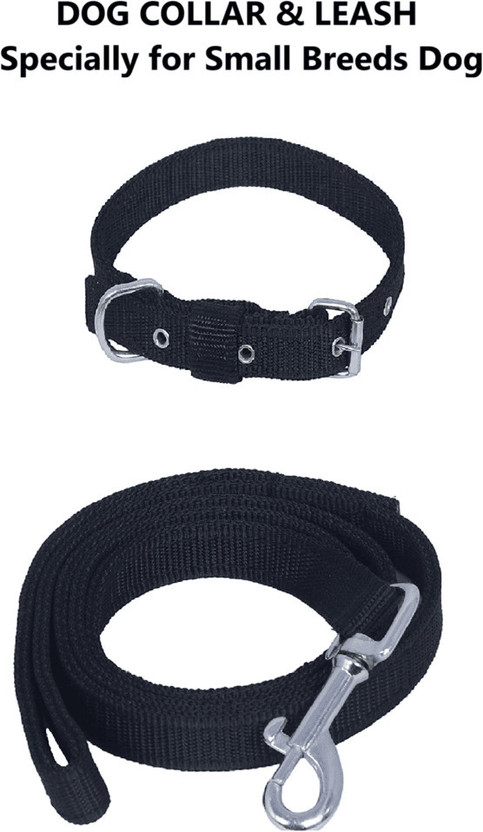 Quickato Good Quality Dog Belt Combo of Black Specially for Small Breeds Dog Collar & Leash(Medium, black)