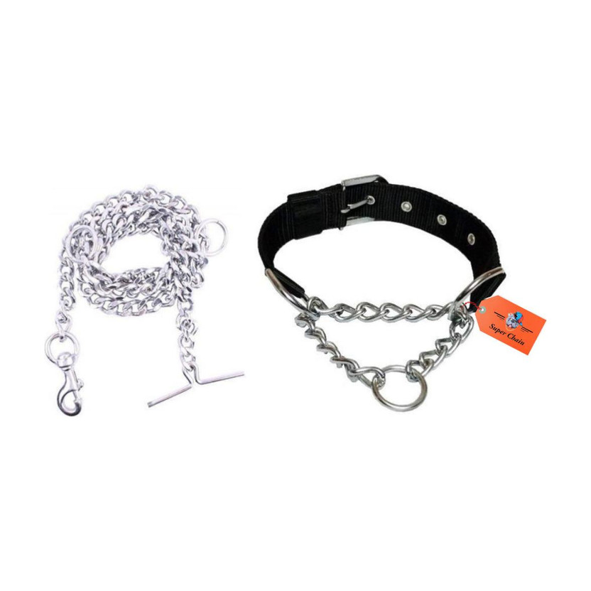 SUPER SUPER CHAIN Pet Nylon 1 inch Dog Choke Chain Collar With Steel Dogs Chain Dog Collar & Leash(Large, Black) - Flipkart Deal
