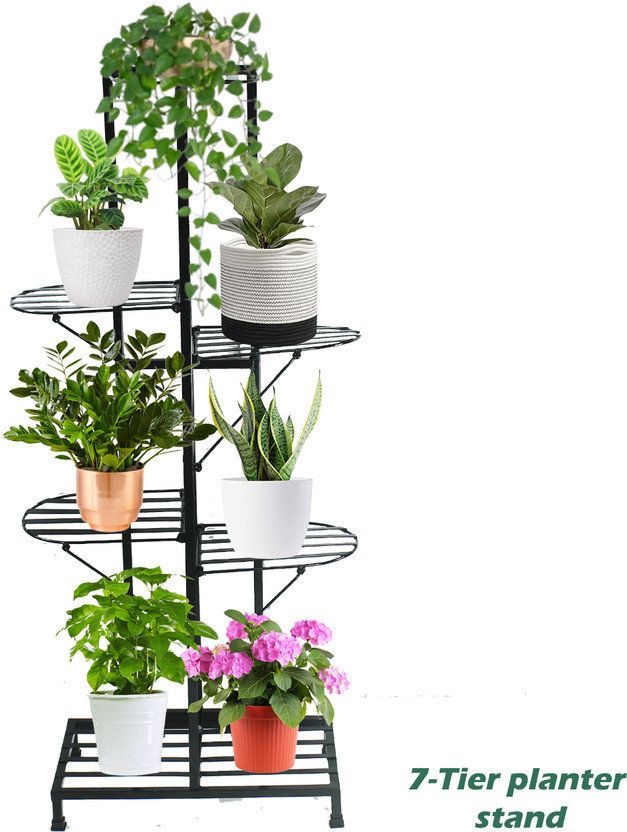 VINAMRA 7- Tier Plant Stand Multiple Flower Pot Holder, Rack, Storage set of 1, White Plant Container Set(Metal)