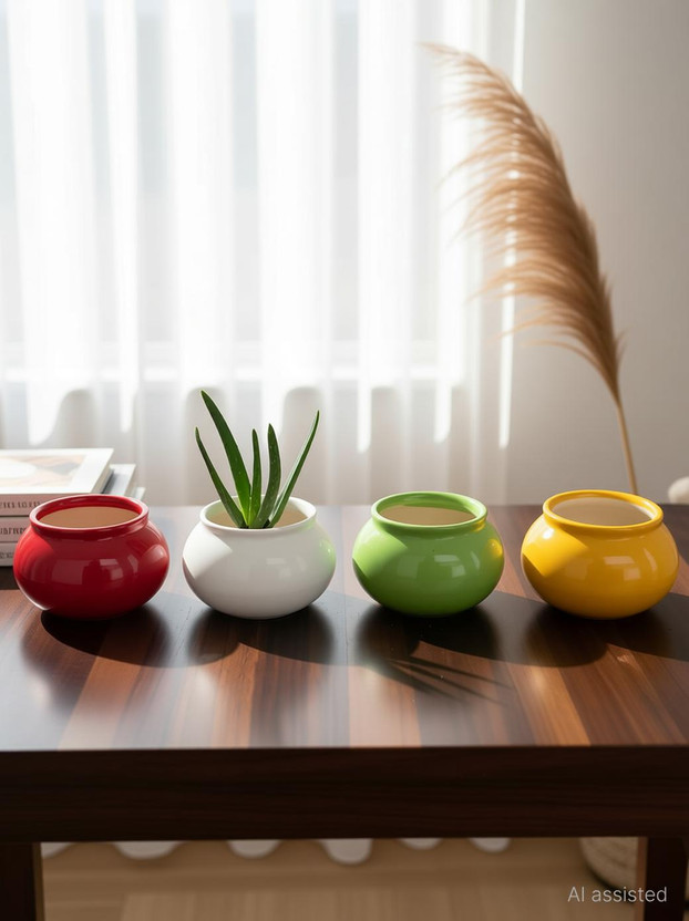agarwals enterprises SMALL MATKI SHAPE CERAMIC POT (PACK OF 4) Plant Container Set(Pack of 4, Ceramic)