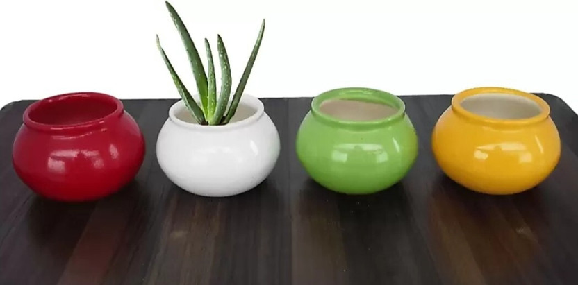 agarwals enterprises SMALL MATKI SHAPE CERAMIC POT (PACK OF 4) Plant Container Set(Pack of 4, Ceramic)