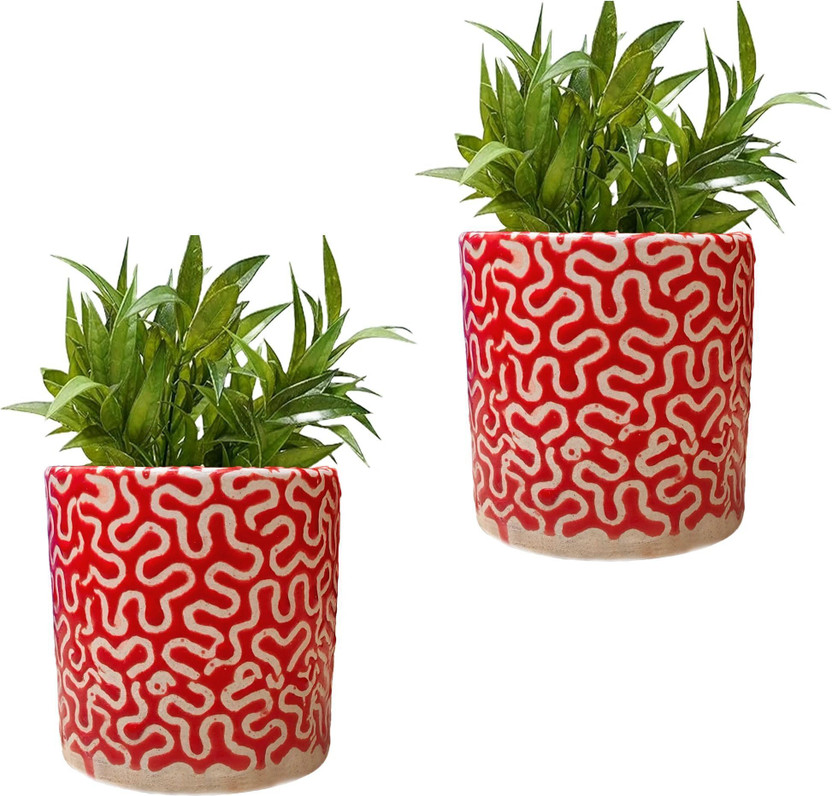 Gupta Homes Red RD - 1 Pipe Ceramic Pot GH0022-05_Packof2 Plant Container Set(Pack of 2, Ceramic)