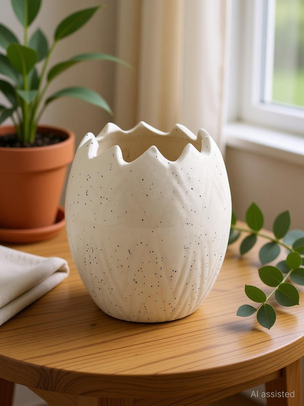 NATUREHEAL UPPER CUT OVAL SHAPE CERAMIC POT Plant Container Set(Ceramic)