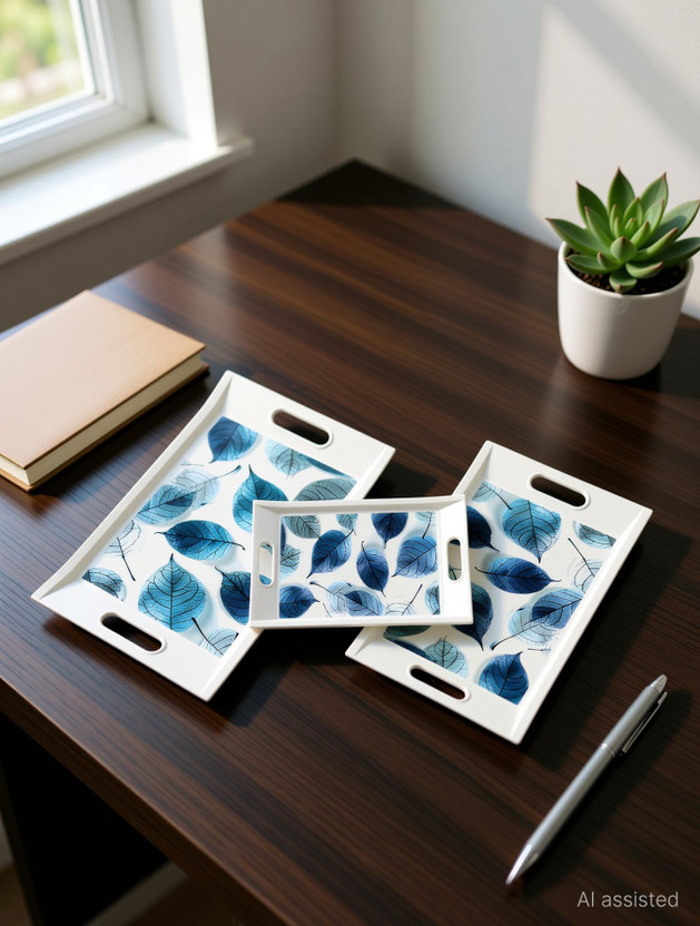 TRENDINGKITCHEN Serving Tray Set of 3 for Tea, Coffee, Cookie For Home, Kitchen, Office (white) Tray(Pack of 3)