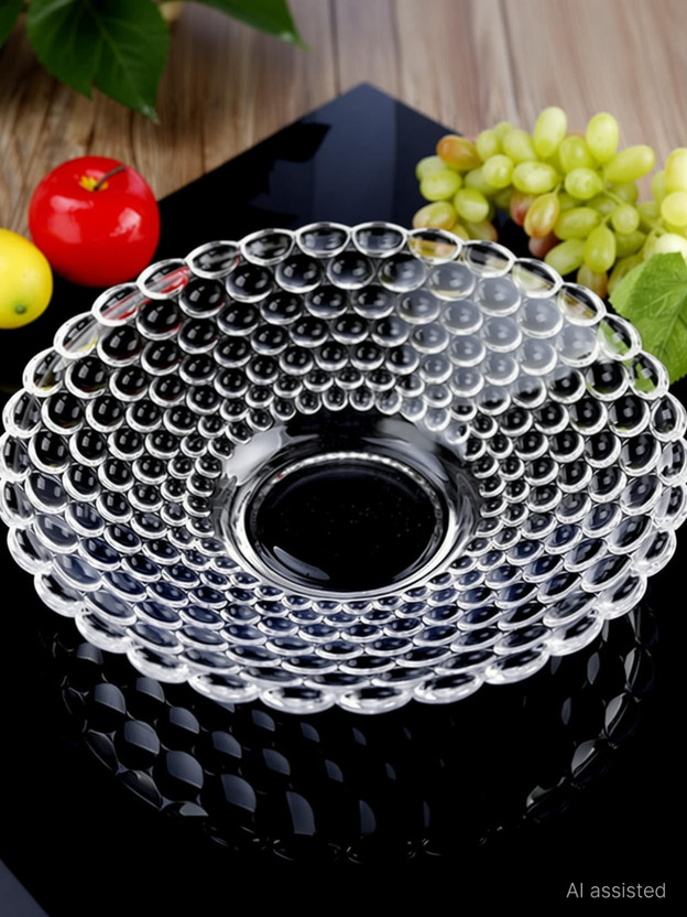 SMILERY Glass Serving Bowl Fruit Bowl Plate Serving Tray 24.5 cm, Pack of 1 Tray (Microwave Safe)(Pack of 1, White)