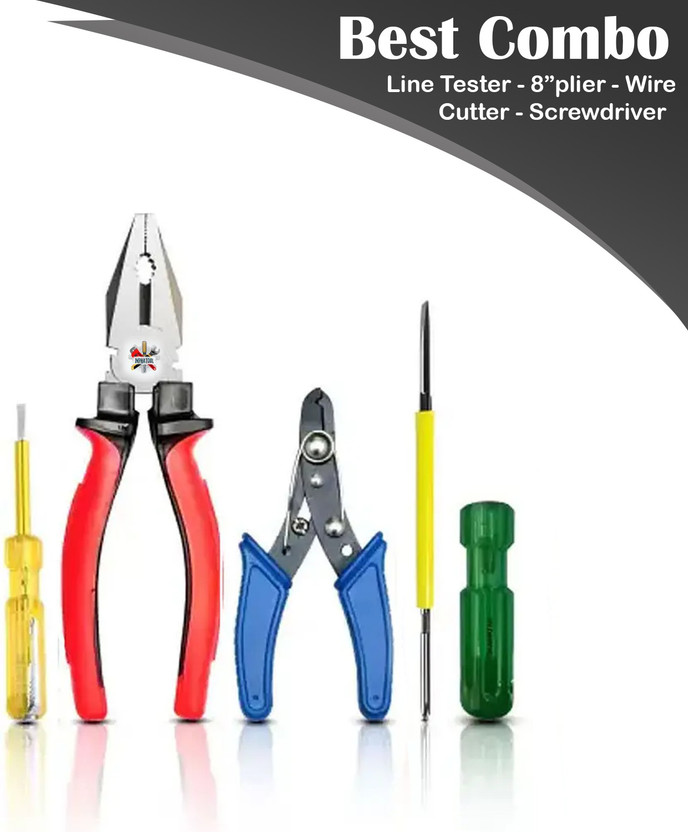 Wolzook 2 in 1 Screwdriver with 8"inch Lineman Pilash Plier, Wire Cutter, Line Tester Hand Tool Kit(4 Tools)