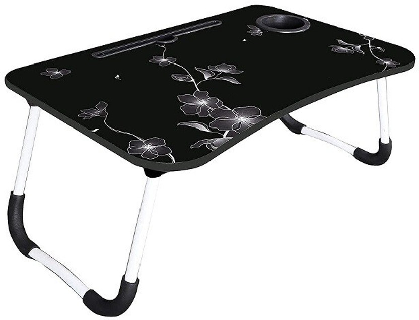 FurniGully Multipurpose Foldable with Cup Holder, Study , Bed Metal Portable Laptop Table(Finish Color - Black, Pre Assembled)
