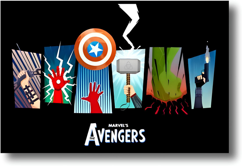 FrameHouse Marvel Avengers Iconic Poster | Superhero Silhouettes & Symbols | 12x18 Inches (30x45 cm) | Pop Art Wall Decor for Fans & Collectors | Avengers Posters for Home, Bedroom & Office Wall Photographic Paper(18 inch X 12 inch, Rolled Posters In High Quality Container Roll For Safe Delivery Of 
