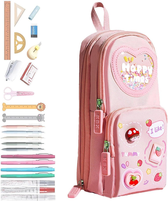 Raghuviraa Multi Layer School Pencil Pouch for Girl & Boy | Large Capacity Pencil Case Geometry Box(Purple, Pink)
