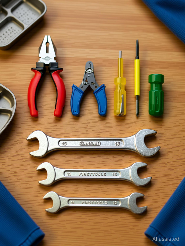 GrabMoor 2in1 Screwdriver 8" Plier, Wire Cutter, Line Tester (10X11 12X13 14X15) Wrench Hand Tool Kit(7 Tools)