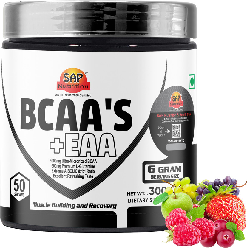 SAP Nutrition BCAA Supplement- Pre/Post & Intra Workout Supplement For Muscle Recovery BCAA(300 g, Mix Fruit)