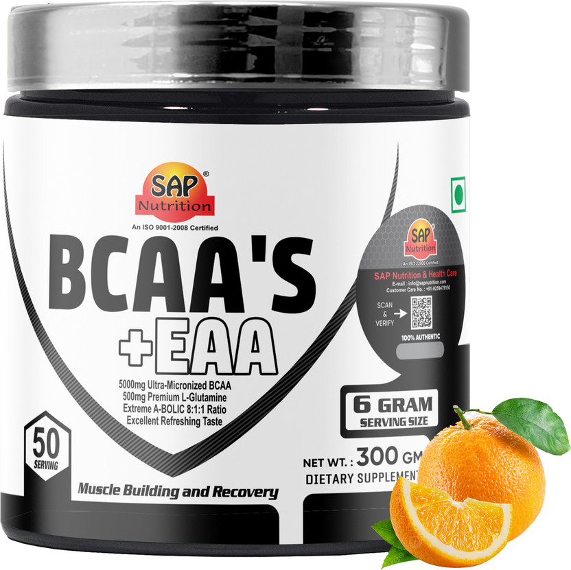 SAP Nutrition BCAA Supplement- Pre/Post & Intra Workout Supplement For Muscle Recovery BCAA(300 g, Orange)