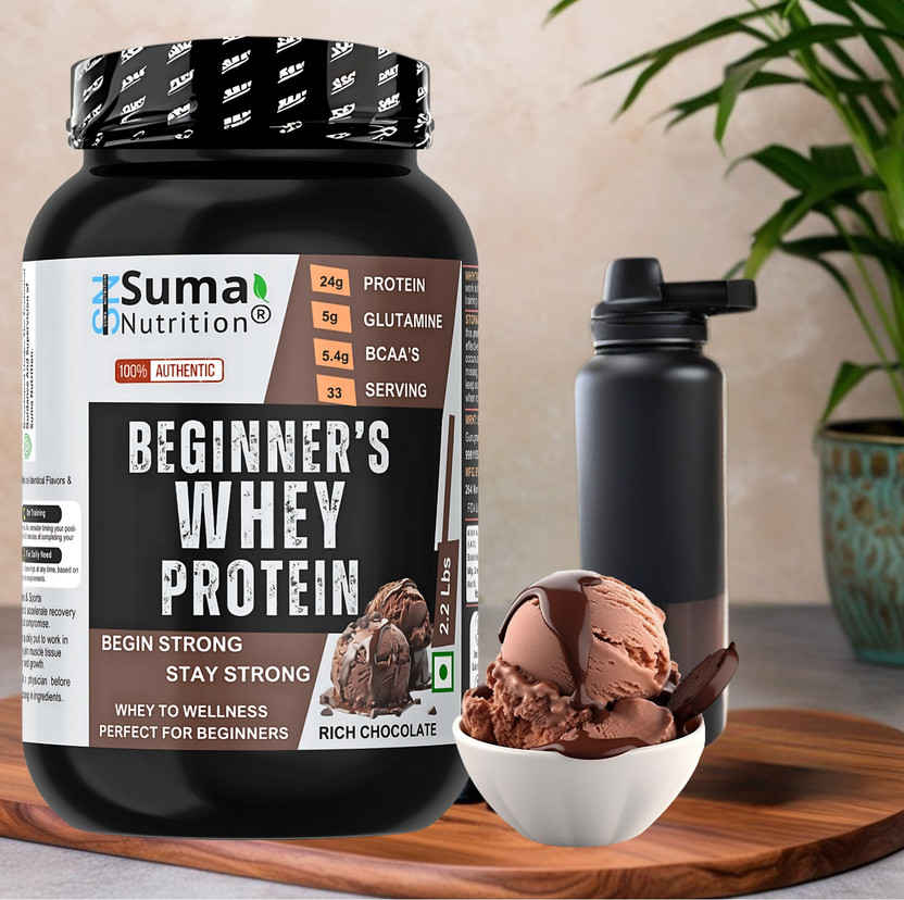 sumanutrition Beginner's Whey Protein Powder - 1Kg with Free Shaker | 0 Sugar | Muscle Growth Whey Protein(1 kg, Rich Chocolate)