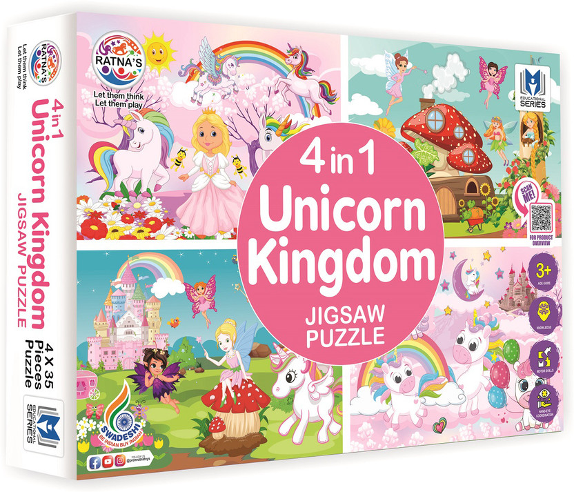 Ratnas 4 In 1 Unicorn Kingdom Jigsaw puzzle for kids(140 Pieces)