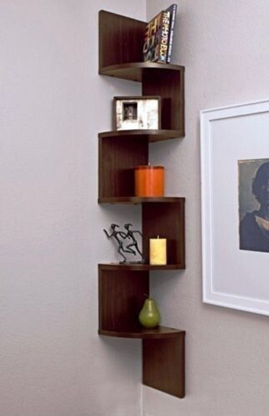 Surya Ind Corner Zigzag - Brown Wooden Wall Shelf MDF (Medium Density Fiber) Wall Shelf(Number of Shelves - 5, Brown, Black, Red, White)