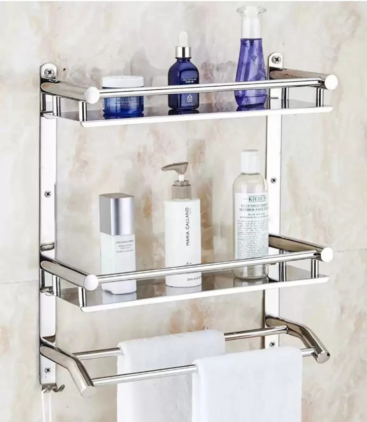 Flipkart SmartBuy Multi use Rack Bathroom /Kitchen Accessories Stainless Steel Wall Shelf Stainless Steel Wall Shelf(Number of Shelves - 2, Silver)