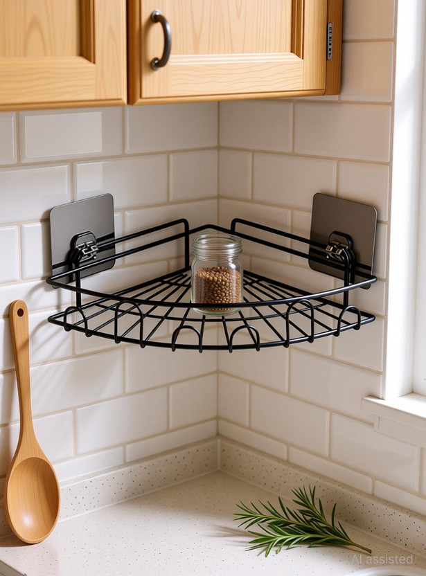 Sumoware Bathroom organiser without drilling ,stand for corner shampoo holder Iron Wall Shelf(Number of Shelves - 1, Black)