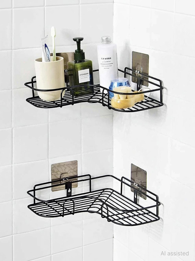 KYASO ROLLWELL stainless steel corner shelf for bathroom Steel Wall Shelf(Number of Shelves - 1, Black)
