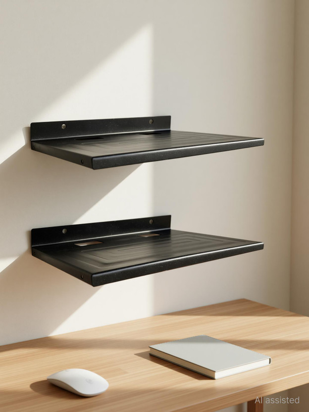 NextZen Wall Mount Set Top Box Stand For TV, Setup Box Holder Wall Shelf, Pack Of 02 Iron Wall Shelf(Number of Shelves - 2, Black)