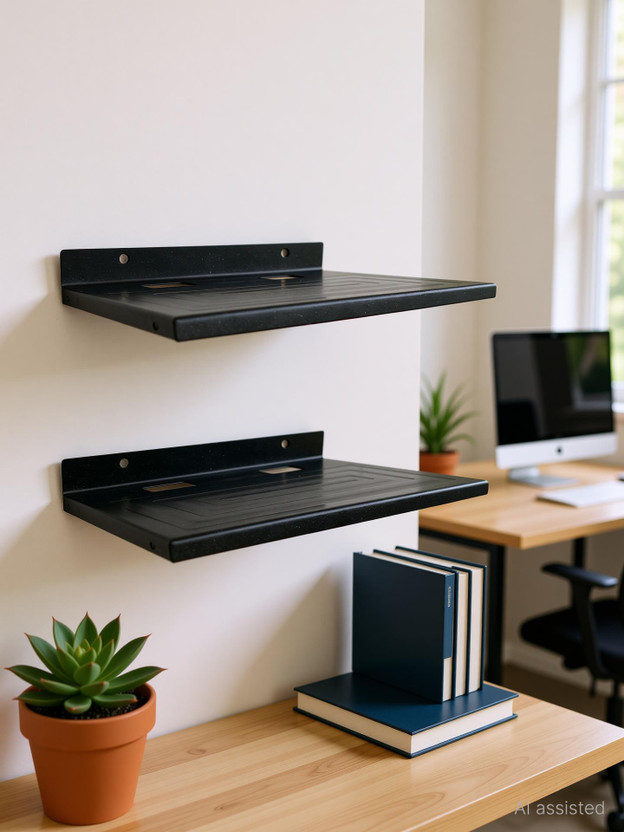 NextZen Wall-Mounted Black Set Top Box Stand For TV, Setup Box Holder, Pack Of 2 Iron Wall Shelf(Number of Shelves - 2, Black)