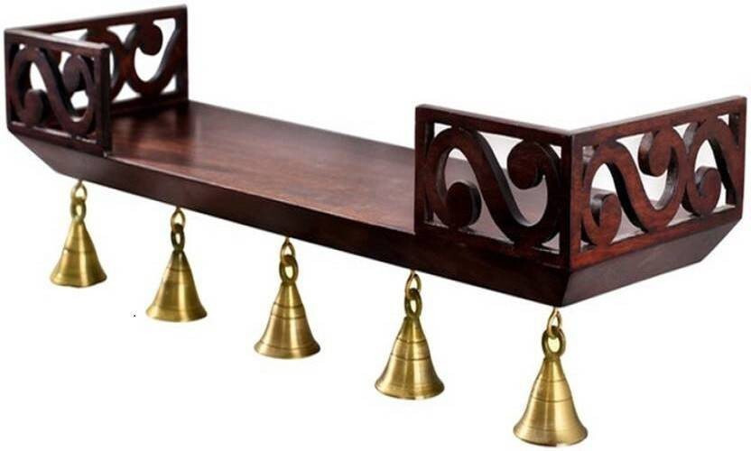 Eco Handicrafts wooden wall temple with bells Wooden Wall Shelf (Number of Shelves - 1, Brown) Wooden Wall Shelf(Number of Shelves - 1, Brown)