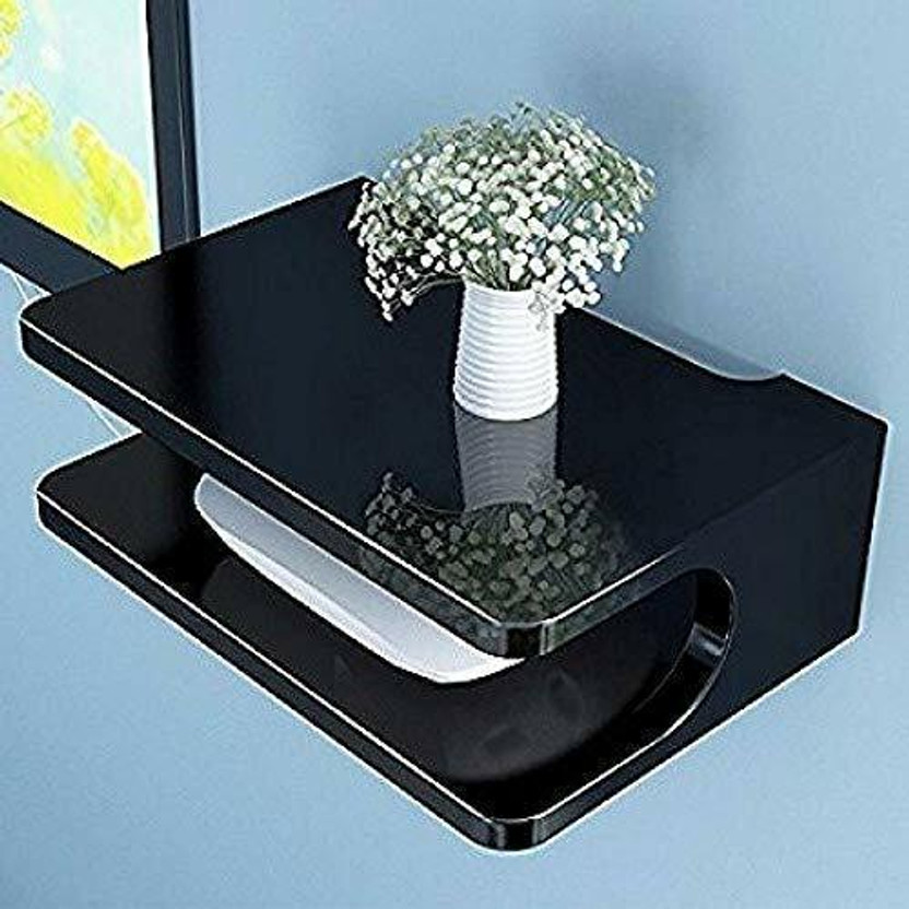 KHUSUBHDECOR Wooden Setup Box Stand Engineered Wood WiFi Router, Game Console Wooden Wall Shelf(Number of Shelves - 2, Black)