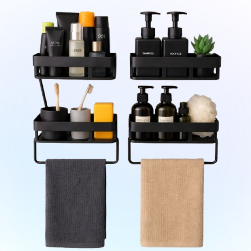 Rosebasic Bathroom Rack Shelf Organizer for Home Organization Plastic Wall Shelf(Number of Shelves - 4, Black)