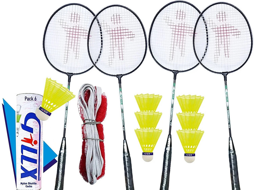 Rakso GR-299 Green Strung Badminton Racquet Set OF 4 PCS Shuttle 8 PCS NET COMBO Multicolor Strung Badminton Racquet(Pack of: 8, 270 g)