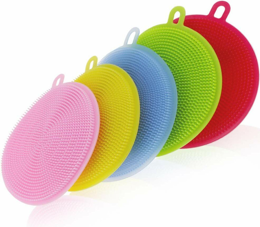 VRT VRT Cleaning Supplies Sponges Silicone Scrubber for Kitchen Non Stick Dishwashing & Baby Care Sponge Brush Household Health Tool Scrub Pad(Medium, Pack of 5) - Flipkart Deal