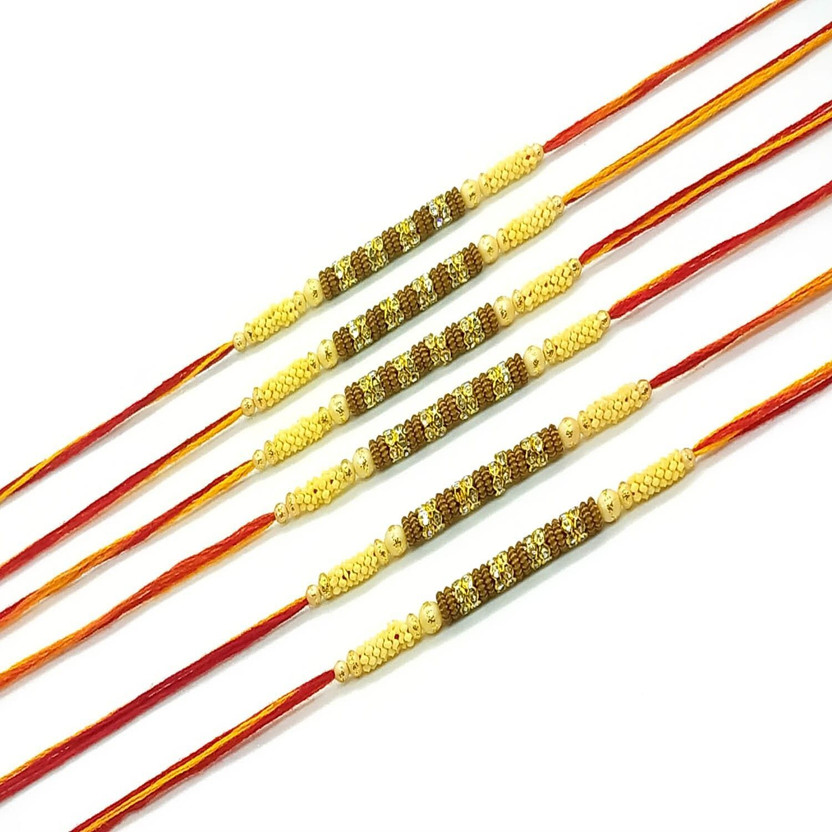 Designer Designer new Fancy Rakhi For Brother/ bhai/ bhaiya M-770385 Pearl Rakhi by Kuhu(pack of 6 pcs) - Flipkart Deal
