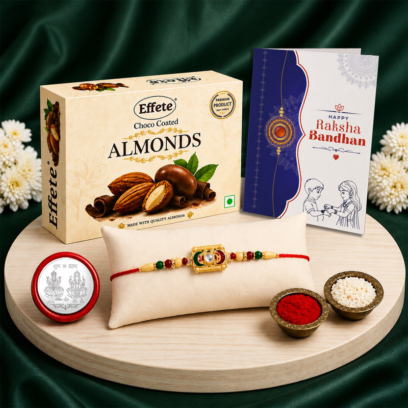 Effete Rakhi Combo for Brother with Chocolate Almond (32-GM)Rakhi Set | Y22K1_262_CA32 Assorted Gift Box(Multicolor)