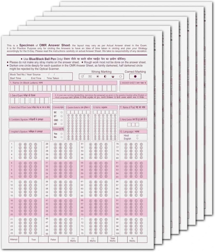 Himani 100 OMR SHEET OMR Practice Sheets For Competitive Exams - 180 MCQ's A4 Size, 100 LOSSE Sheet/100 PAGES (For NEET JEE UPSC MPSC GATE JNV PSC RPSC TNPSC Etc (Paperback, OMR SHEET FOR NEET) (Paperback, OMR SHEET)(Paperback, PUVI EXPERT)