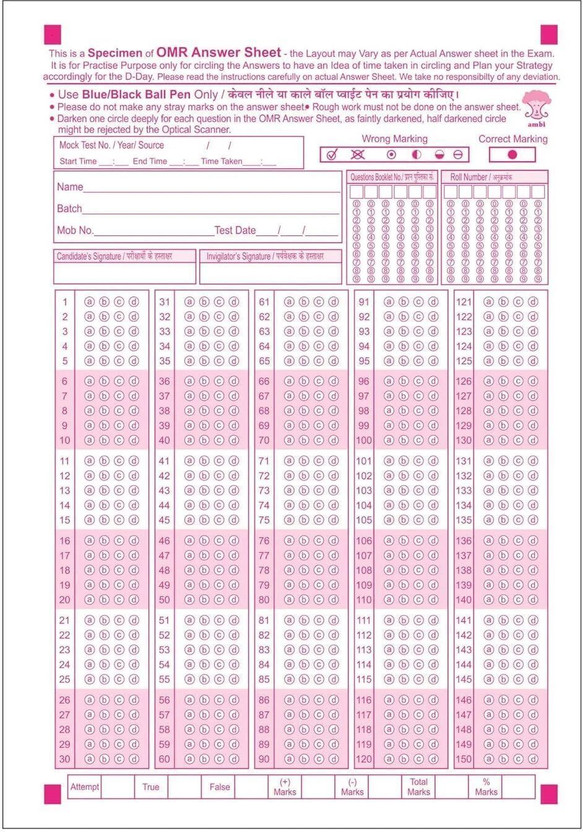 Acme Creations 50 OMR SHEET OMR Practice Sheets For Competitive Exams - 180 MCQ's A4 Size, 50 Loose Sheet/50 PAGES (For NEET JEE UPSC MPSC GATE JNV PSC RPSC TNPSC Etc(Paperback, OMR Sheet)