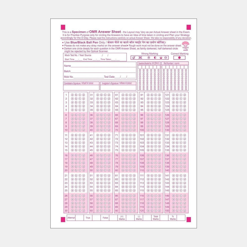 Acme Creations 50 OMR SHEET OMR Practice Sheets For Competitive Exams - 180 MCQ's A4 Size, 50 Loose Sheet/50 PAGES (For NEET JEE UPSC MPSC GATE JNV PSC RPSC TNPSC Etc(Paperback, OMR Sheet)