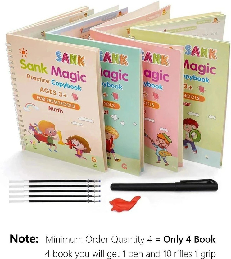 Magic Practice Book  - Copybook for Kids | Reusable Writing Practice Set of 4 | Preschool Learning Workbook (Age 2–6) with 1 Disc(English, Hardcover, unknown)