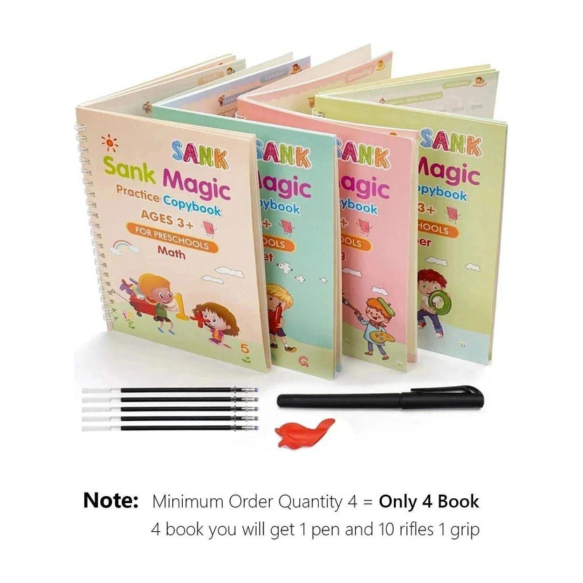 Magic Practice Book  - Copybook for Kids | Reusable Writing Practice Set of 4 | Preschool Learning Workbook (Age 2–6) with 1 Disc(English, Hardcover, unknown)