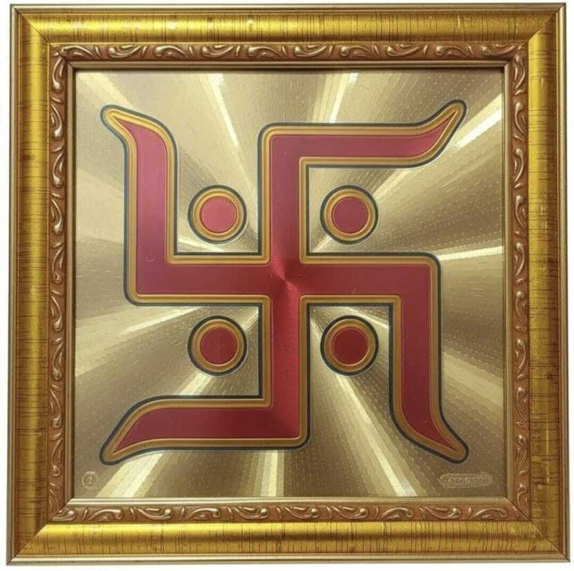 Shree Venkatesh Organics Gold Plated Swastik Photo with Engineered Wood Wall Hanging Home Decor Religious Frame