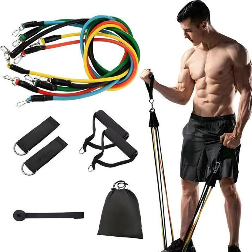 Athlian FK 5 Pcs Set Heavy Exercise Gym Fitness Home Workout Rope Resistance Band Resistance Tube(Multicolor)