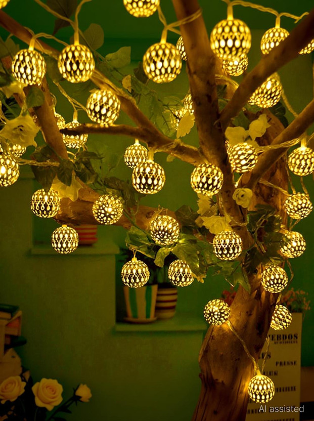 A one creations 14 LEDs 5.08 m Gold Steady Ball Rice Lights(Pack of 1)
