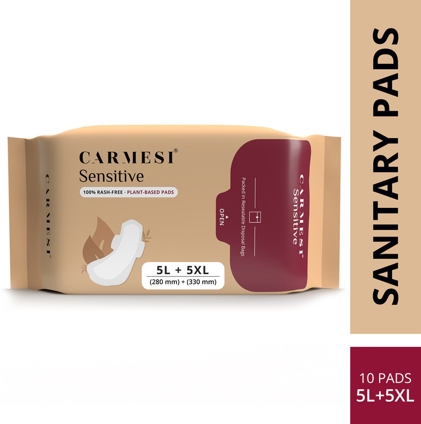 Carmesi Carmesi Sensitive - Sanitary Pads for Rash-Free Periods (5 Large + 5 XL) Sanitary Pad(Pack of 10) - Flipkart Deal