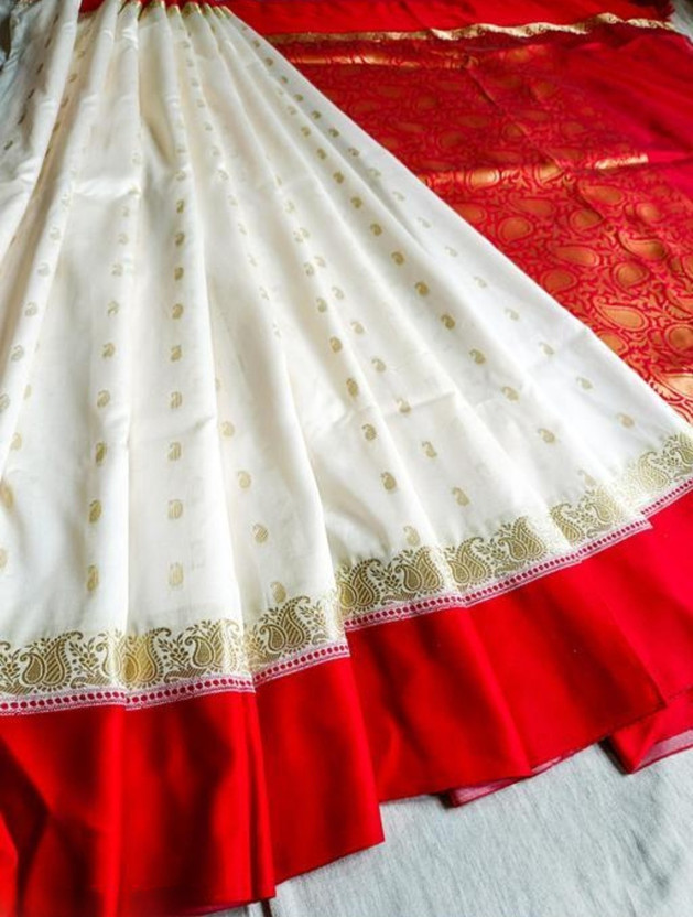 Satin Satin Woven Kanjivaram Satin Saree(White) - Flipkart Deal