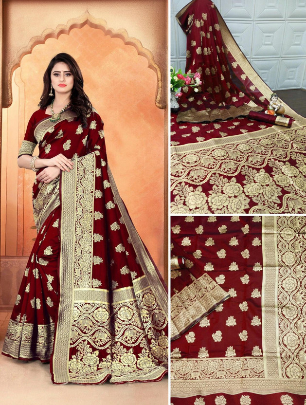 AVANTIKA AVANTIKA FASHION Woven Kanjivaram Pure Silk, Art Silk Saree(Maroon) - Flipkart Deal