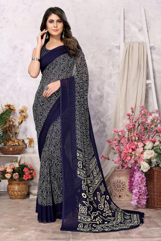 Priyashi Printed Bollywood Georgette Saree(Dark Blue)