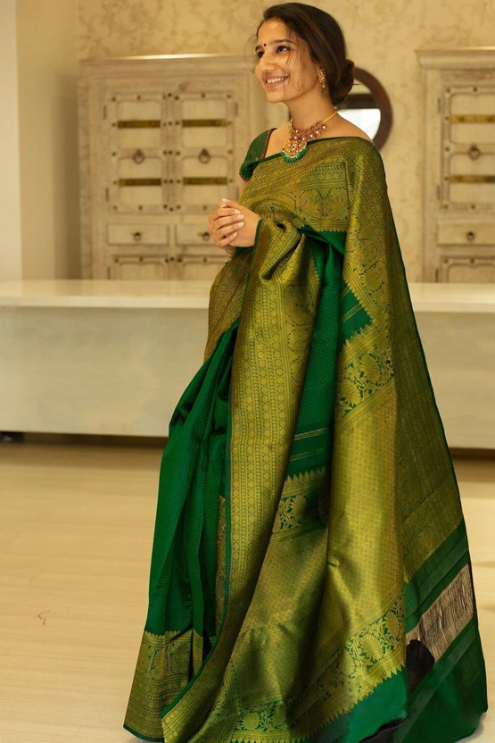 AVANTIKA FASHION Woven, Self Design Banarasi Pure Silk, Art Silk Saree(Green)