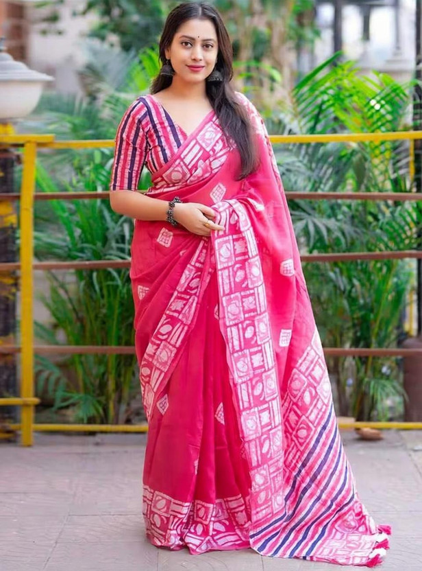 Shoploom Printed Bollywood Pure Cotton Saree(Pink)